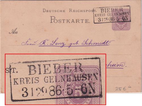 DR - Bieber Kreis Gelnhausen 31.29.86 (!!) Ra3 Ganzsache n. Bad Nauheim