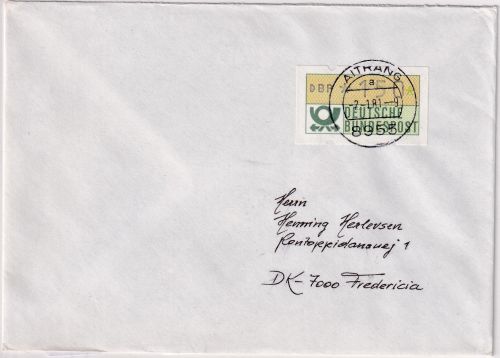 BRD - 150 Pfg. ATM Einzelfrankatur Brief/FDC 21-50g n. DÄNEMARK Aitrang 2.1.81