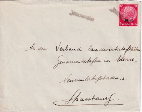 Dt. Bes. Elsass - Ittersweiler L1 o.Dat. Brief 12 Pfg. Hindenburg/Überdruck