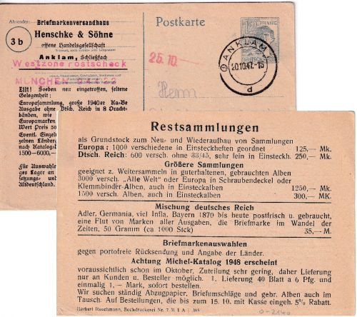 All.Bes. - 12 Pfg. Arbeiter Ganzsache Privatzudruck (3) Anklam - Heidelberg 1947