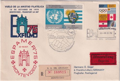 URUGUAY - Exfilmo/Espamer'75 LH-Sonderflug Ableitungspost 1975