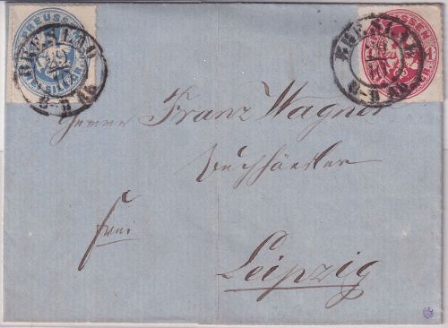 Preussen/Sachsen - 2+1 Sgr. Adler Brief K2 Breslau 29/10 - Leipzig 1862