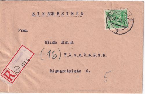 All.Bes. - 84 Pfg. Arbeiter Einschreibebrief Eisenach - Wiesbaden 1948