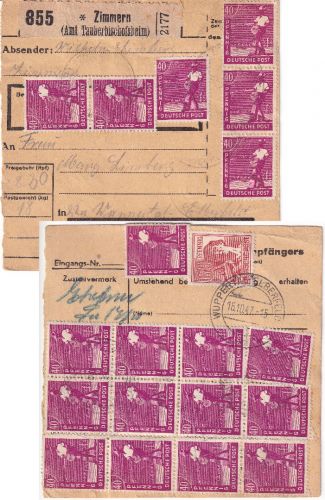 All.Bes. - 19x40+60 Pfg. Arbeiter Paketkarte Zimmern - Wuppertal 1947