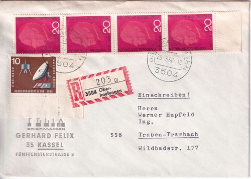 BRD - Oberkaufungen Einschreibebrief n. Traben-Trarbach 1966