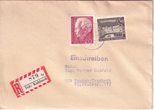 BRD - Kuhbach Einschreibebrief n. Traben-Trarbach 1964