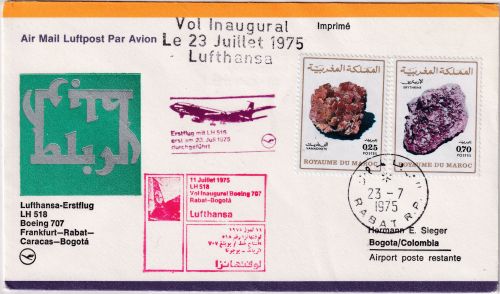 Marokko - 25+70 C. Mineralien LH-Firstflight FFM-Bogota Etappe Rabat-Bogota 1975