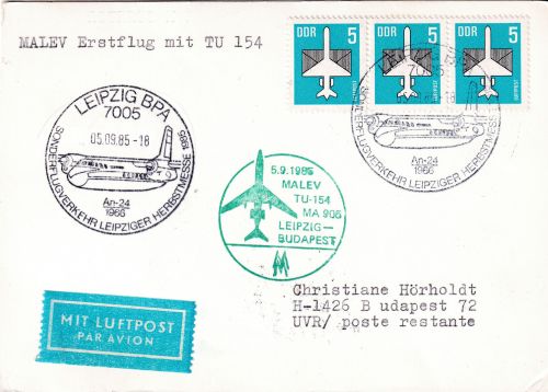 DDR - MALEV Erstflug Leipzig Budapest 1985 Luftpostkarte
