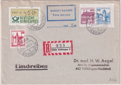 BRD - Völklingen 1981 Gebühr bezahlt/Taxe percue + Zusatz Einschreibebrief