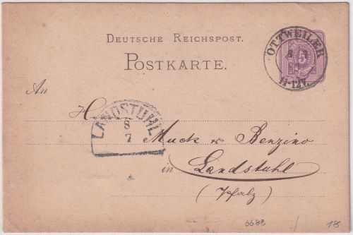 DR - Ottweiler 8/7 80 K2 5 Pfg. Ganzsache n. Landstuhl (HKS)