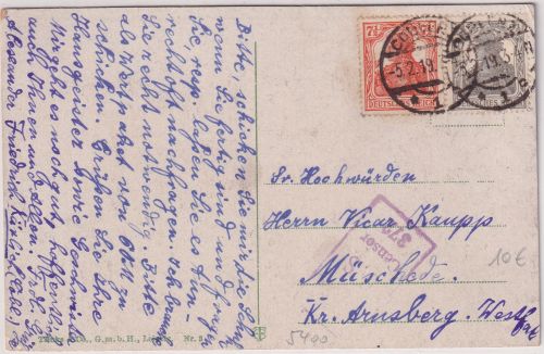 DR - 2 1/2+7 1/2 Pfg. Germania Karte Coblenz 5.2.19 - Müschede - US-Zensur
