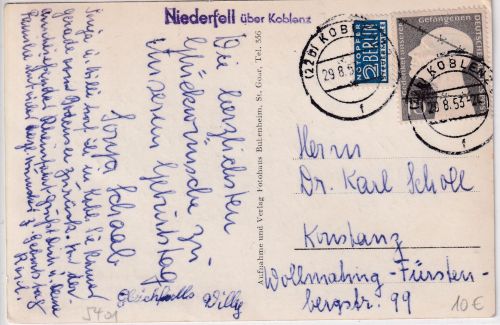 BRD - Niederfell ü. Koblenz Landpost-L1 Karte n. Konstanz 1953