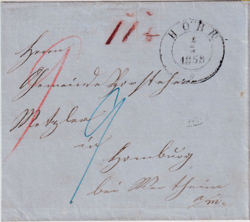 Thurn & Taxis - Höhr 4/3 1858 K2 Portobrief n. Homburg