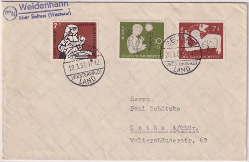 BRD - (22b) Weidenhahn ü. Selters Landpost-L2 Brief n. Gotha 1957