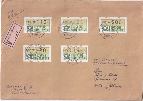 BRD - 300 Pfg. ATM Wertbrief/500 DM bis 100g Marktoberdorf - Gifhorn 1982