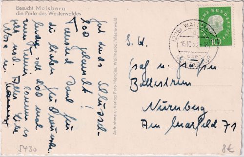 BRD - (22b) Wallmerod ü. Montabaur Poststelle I Karte n. Nürnberg 1959