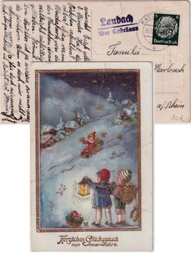 DR - Laubach ü. Castellaun Landpost-L2 Weihnachtskarte n. Holzfeld 1939