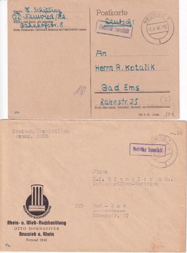All.Bes./FZ - Neuwied Gebühr bezahlt Ra1 Brief+Karte 1946
