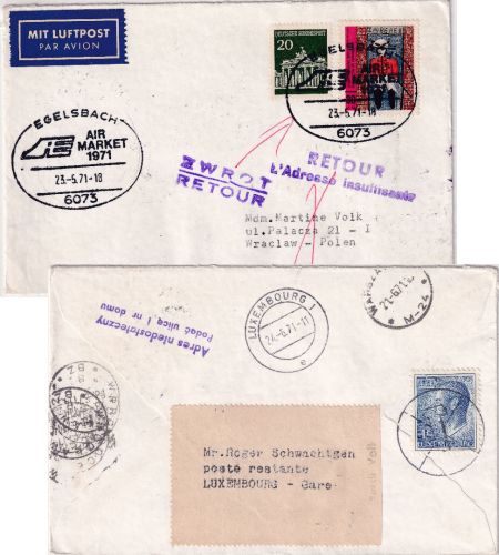 BRD /Postkrieg - 20 Pfg. Brandenburger Tor u.a. Luftpostbrief n. POLEN 1971