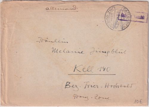 All.Bes./FZ - Dattenberg ü Linz/Rhein Poststelle I Gebühr bezahlt Ra1 Brief 1946