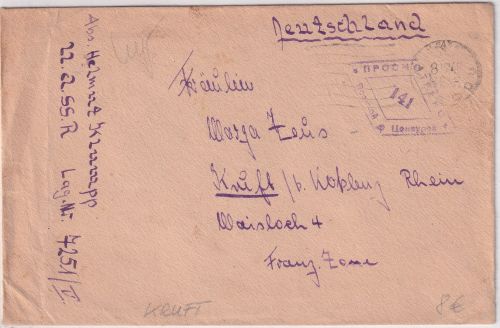 UdSSR/FZ - Kriegsgefangenenbrief Lager 7251/V ü. Moskau n. Kruft b. Koblenz 1948
