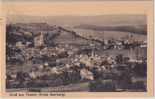 Rheinl.-Pfalz - Tawern (Kr. Saarburg) sw-Ortsnasicht gelaufen 1928