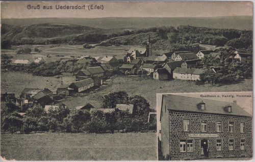Rheinl.-Pfalz - Uedersdorf (Eifel) Gasthaus Ortsansicht sw-Mehrbild-AK ca. 1915