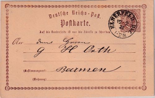 DR - Elberfeld Bhf. 12/2 74 K2 1/2 Gr. Brustschild Ganzsache n. Barmen