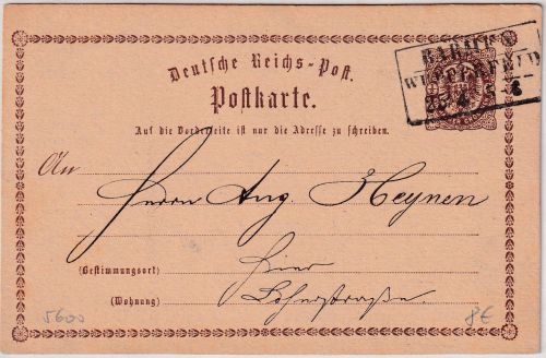 DR - Barmen-Wupperfeld 25/4 1/2 Gr. Brustschild Ganzsache/Ortskarte 1873