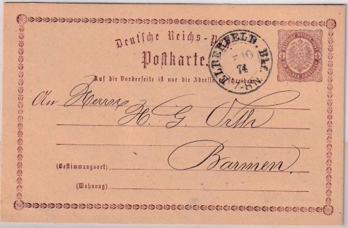 DR - Elberfeld Bhf. 5/10 74 K2 1/2 Gr. Brustschild Ganzsache n. Barmen