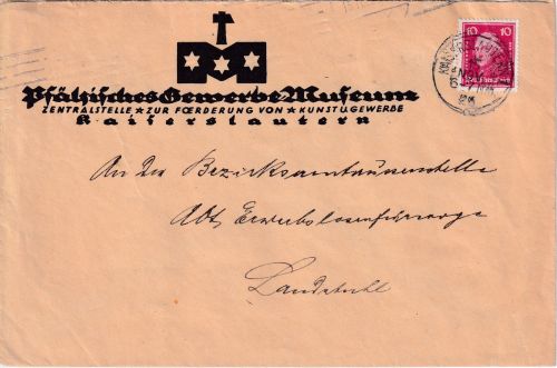 DR - Kaiserslautern 1926 Pfälz. Gewerbemuseum Vordruckkuvert n. Landstuhl