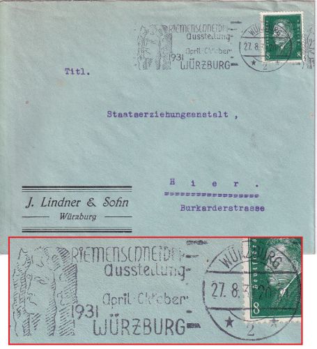 DR - Würzburg 1931 Riemenschneider-Ausstellung Masch.werbestempel Ortsbrief