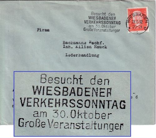 DR - Wiesbaden 1932 "Verkehrssonntag" Maschinenwerbestempel Brief n. Würzburg
