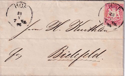 Bayern - 3 Kr. Wappen geschn. Brief K1 Hof 20. V. 70 n. Bielefeld