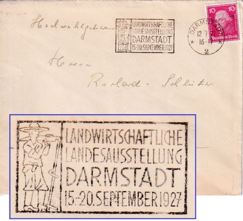 DR - Darmstadt 1927 Landwirtschaftliche Landesausstellung Masch.werbestpl. Brief
