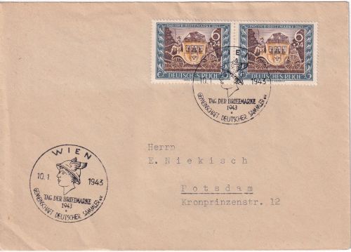 DR - 2x6 Pfg. Tag der Briefmarke 1943 Brief/FDC ESST Wien - Potsdam