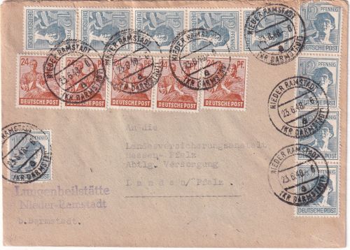 All.Bes./Währungsreform - Nieder Ramstadt 23.6.48 - 6 Uhr Brief/Zehnfachtarif