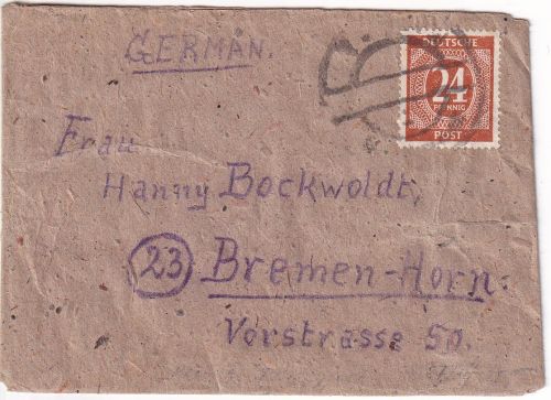 All.Bes. - Vechta Notstempel o. Dat. Brief n. Bremen ca. 1946