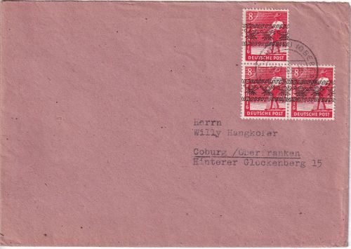 Bizone - 3x8 Pfg. Arbeiter/Band Brief Murnau - Coburg 26.7.48