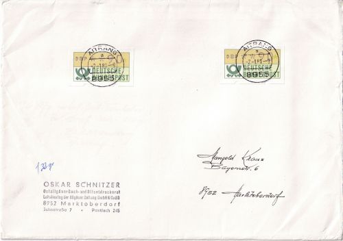 BRD - 2x90 Pfg. ATM Brief 100-250g/FDC Aitrang - Marktoberdorf 2.1.81