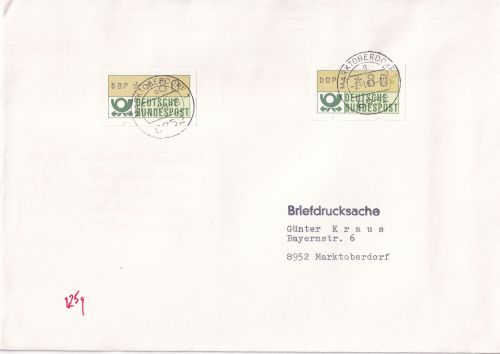 BRD - 2x80 Pfg. ATM Briefdrucksache 100-250g/FDC Marktoberdorf 2.1.81