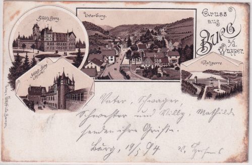 NRW - Burg a.d. Wupper sw-Mehrbild-Vorläuferlitho gelaufen KOS 1894