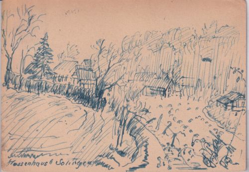 NRW - Solingen Hossenhaus orig. Tintenzeichnung gelaufen 1942