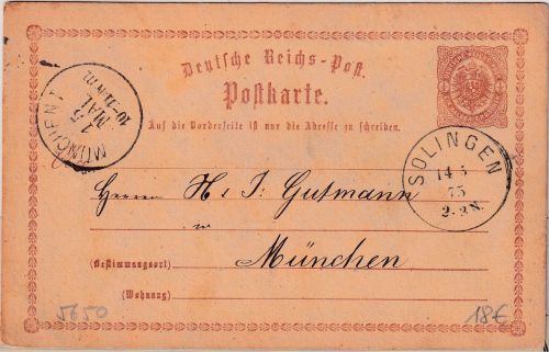 DR - Solingen 14/5 75 K1 1/2 Gr. Brustschild Ganzsache n. München