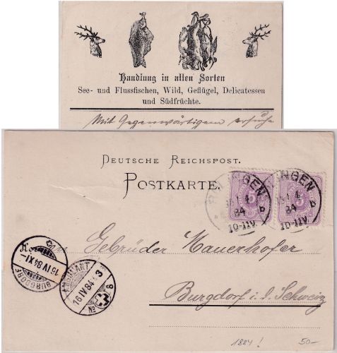 DR - Solingen 13/4 84 Klauckestpl. illustr. Firmenkarte i.d. SCHWEIZ (Burgdorf)