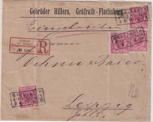DR - 4x10 Pfg. K/A Einschreibebrief Ra3 Gräfrath Kreis Solingen 5.4.94