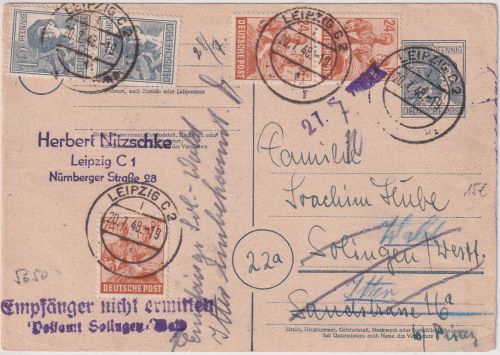 All.Bes./Währungsreform - 12 Pfg. Arbeiter Ganzsache+Zusatz/Zehnfach 20.7.48