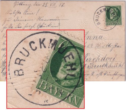 Bayern - Bruckmühl 25.JUL 17 Reservestempel Karte n. Kirchdorf