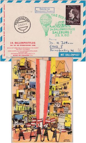 Österreich - Bruckmühl Landungsstpl. 24. Ballonpostflug SST Salzburg 1960