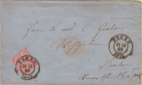 NDP - 1 Gr. gez. Brief K2 Posen 31/12 69 n. Breslau - Silvester-/Neujahrsbrief